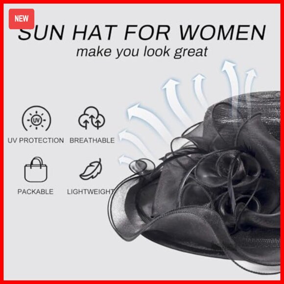 Women\'s Derby Hat with Organza Veil, UV Protection, Adjustable Headband main image 6